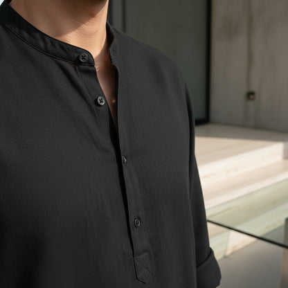 Oversized Linen Shirt - Pitch Black - Back View