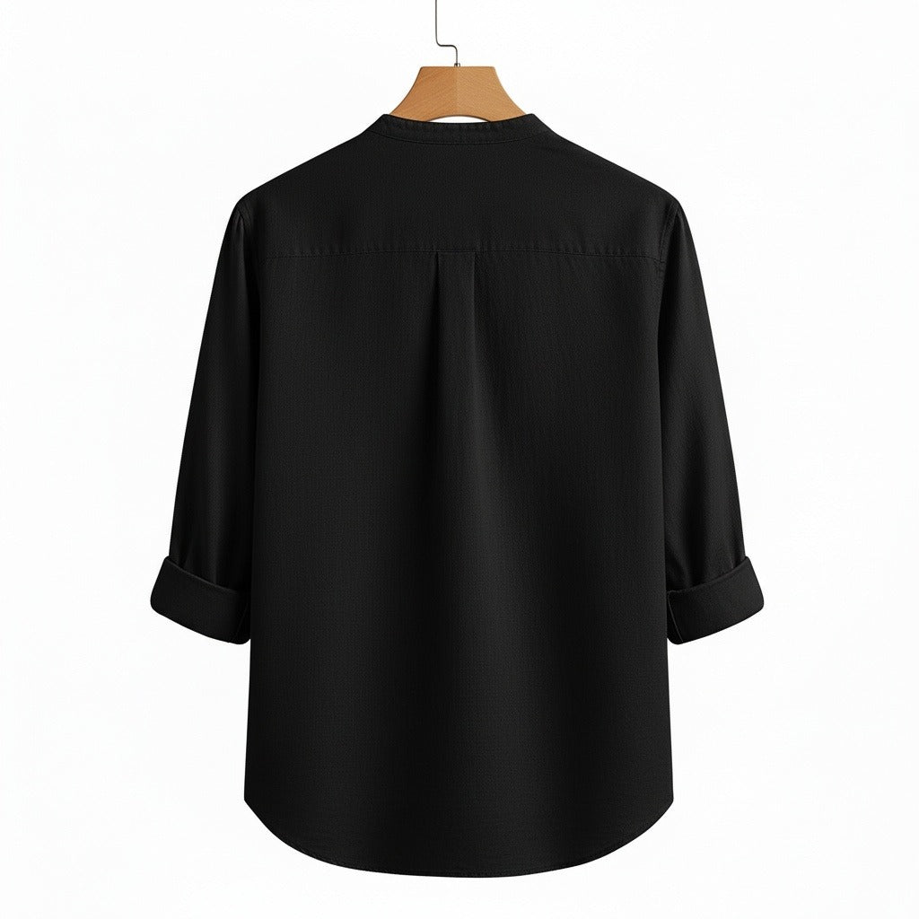 Oversized Linen Shirt - Pitch Black - Fabric Detail