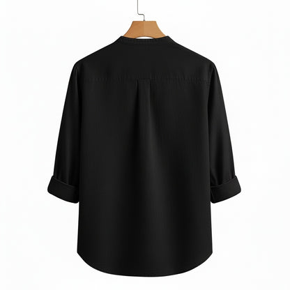Oversized Linen Shirt - Pitch Black - Fabric Detail