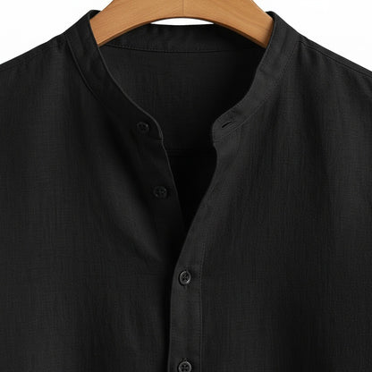 Oversized Linen Shirt - Pitch Black - Texture Close Up