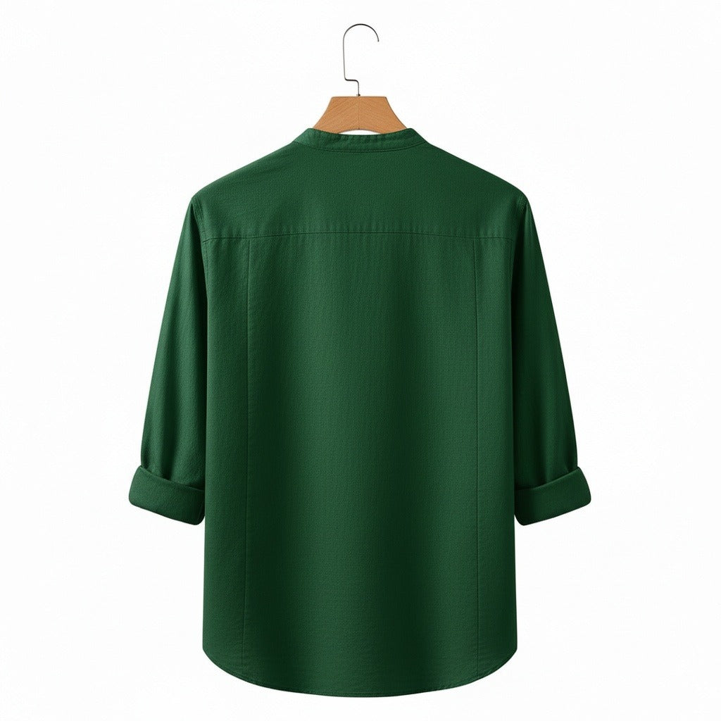 Oversized Linen Shirt - Forest Green - Fabric Detail
