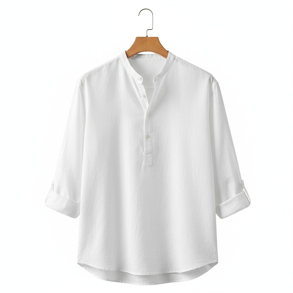 Oversized Linen Shirt - Pristine White - Front View