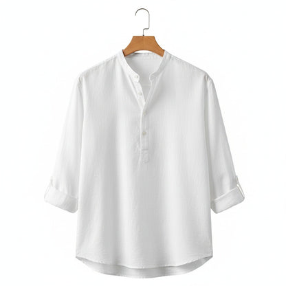Oversized Linen Shirt - Pristine White - Front View