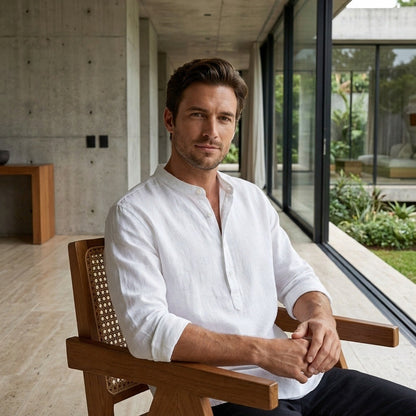 Oversized Linen Shirt - Pristine White - Side Profile