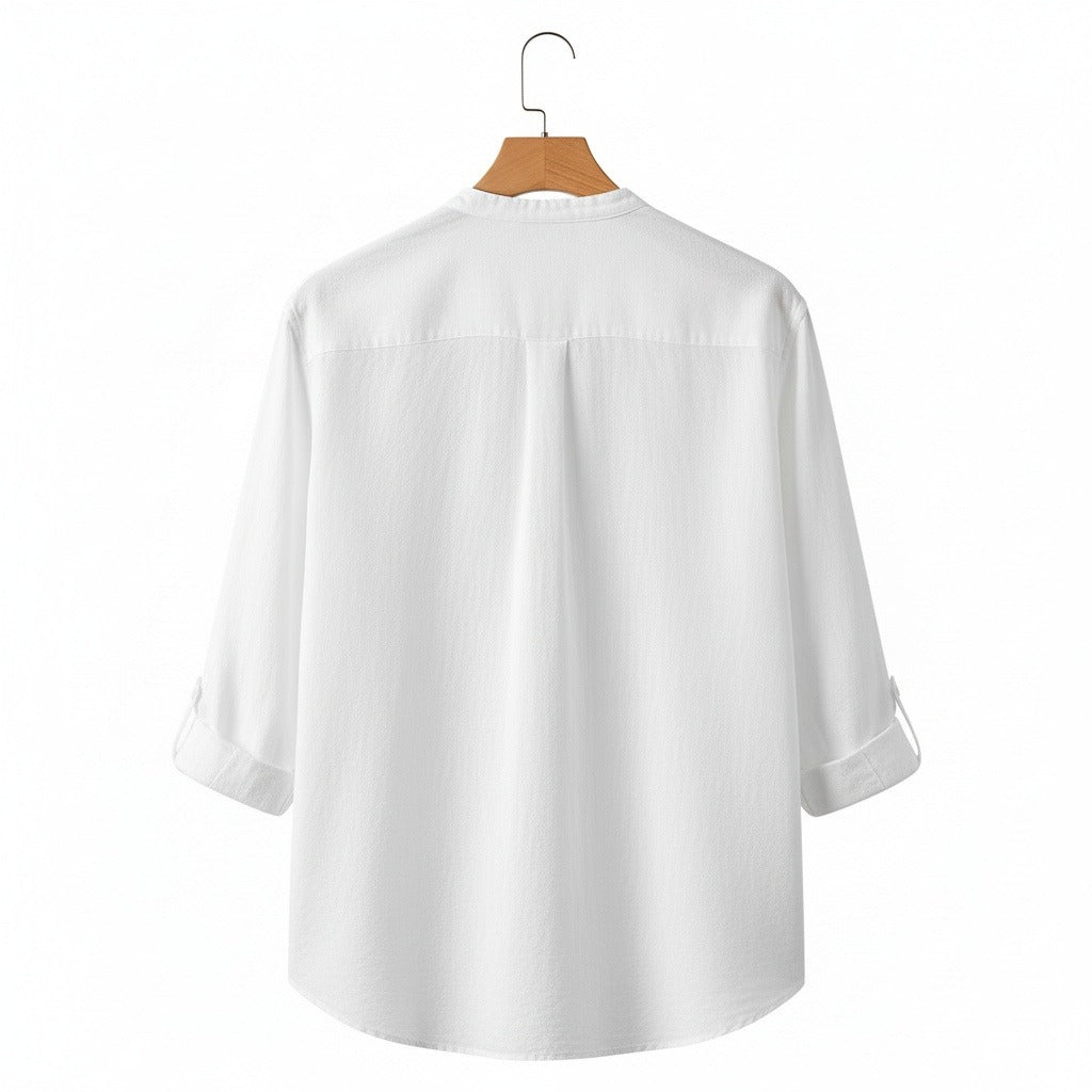 Oversized Linen Shirt - Pristine White - Fabric Detail