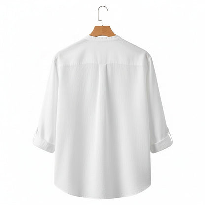 Oversized Linen Shirt - Pristine White - Fabric Detail