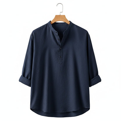 Oversized Linen Shirt - Midnight Blue - Front View