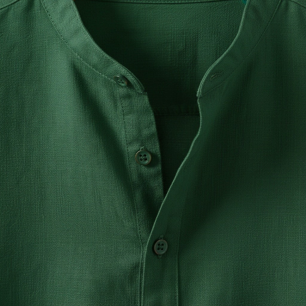 Oversized Linen Shirt - Forest Green - Texture Close Up