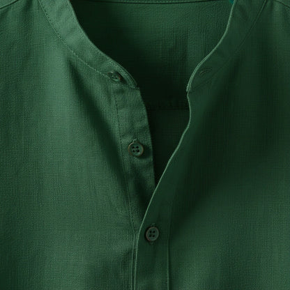 Oversized Linen Shirt - Forest Green - Texture Close Up