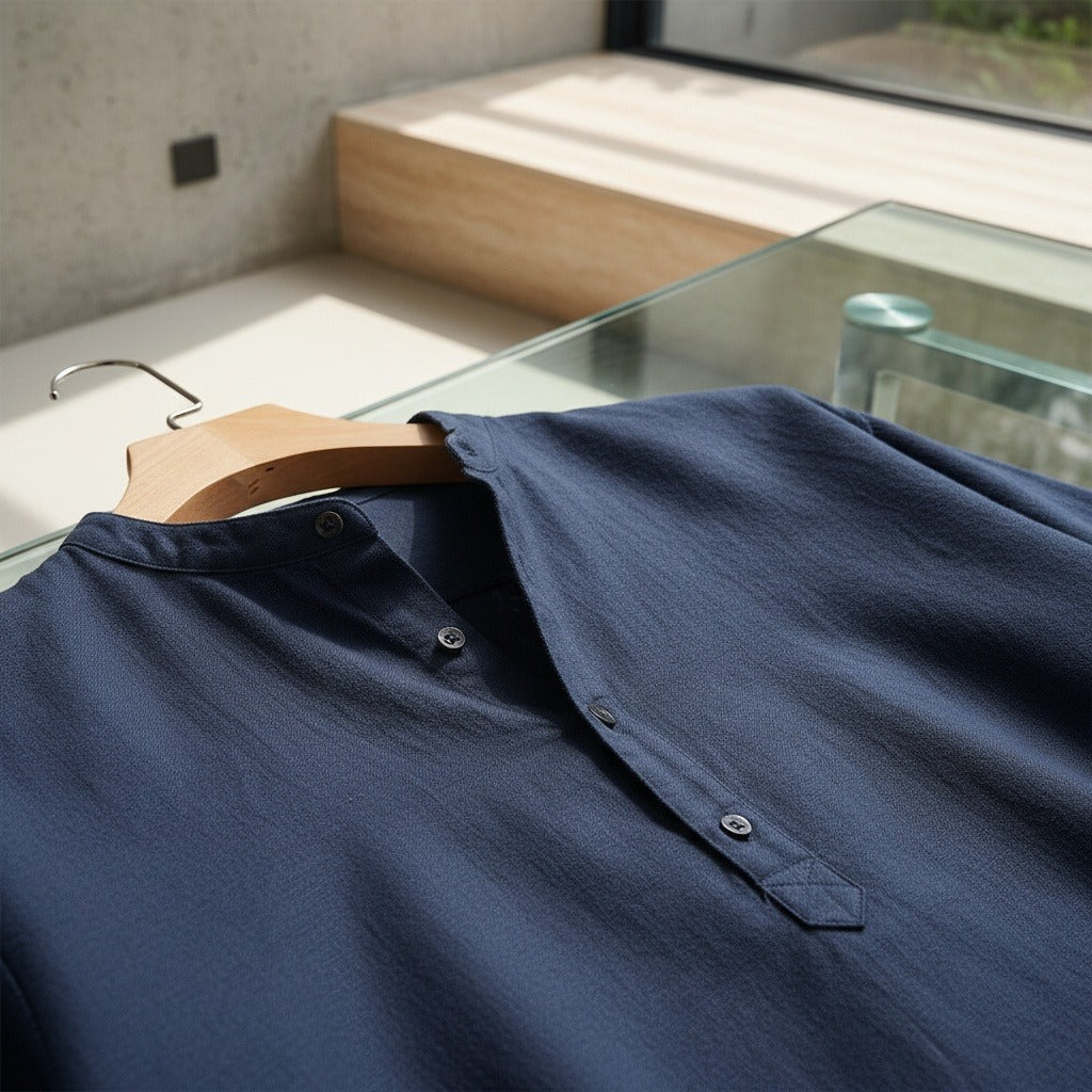 Oversized Linen Shirt - Midnight Blue - Back View