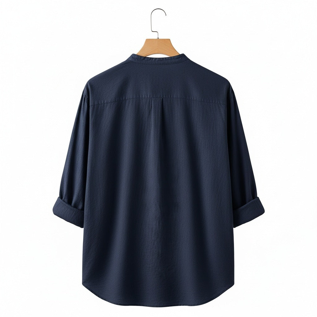 Oversized Linen Shirt - Midnight Blue - Fabric Detail