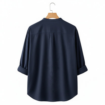 Oversized Linen Shirt - Midnight Blue - Fabric Detail