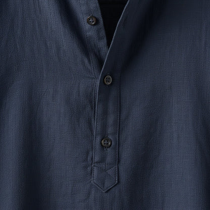 Oversized Linen Shirt - Midnight Blue - Texture Close Up