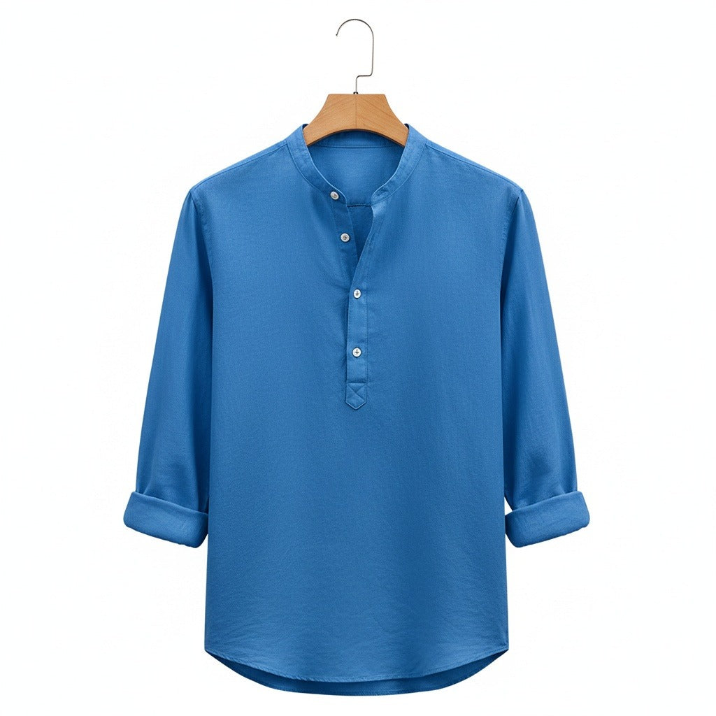 Oversized Linen Shirt - Ocean Blue - Front View