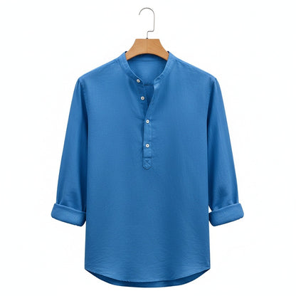 Oversized Linen Shirt - Ocean Blue - Front View