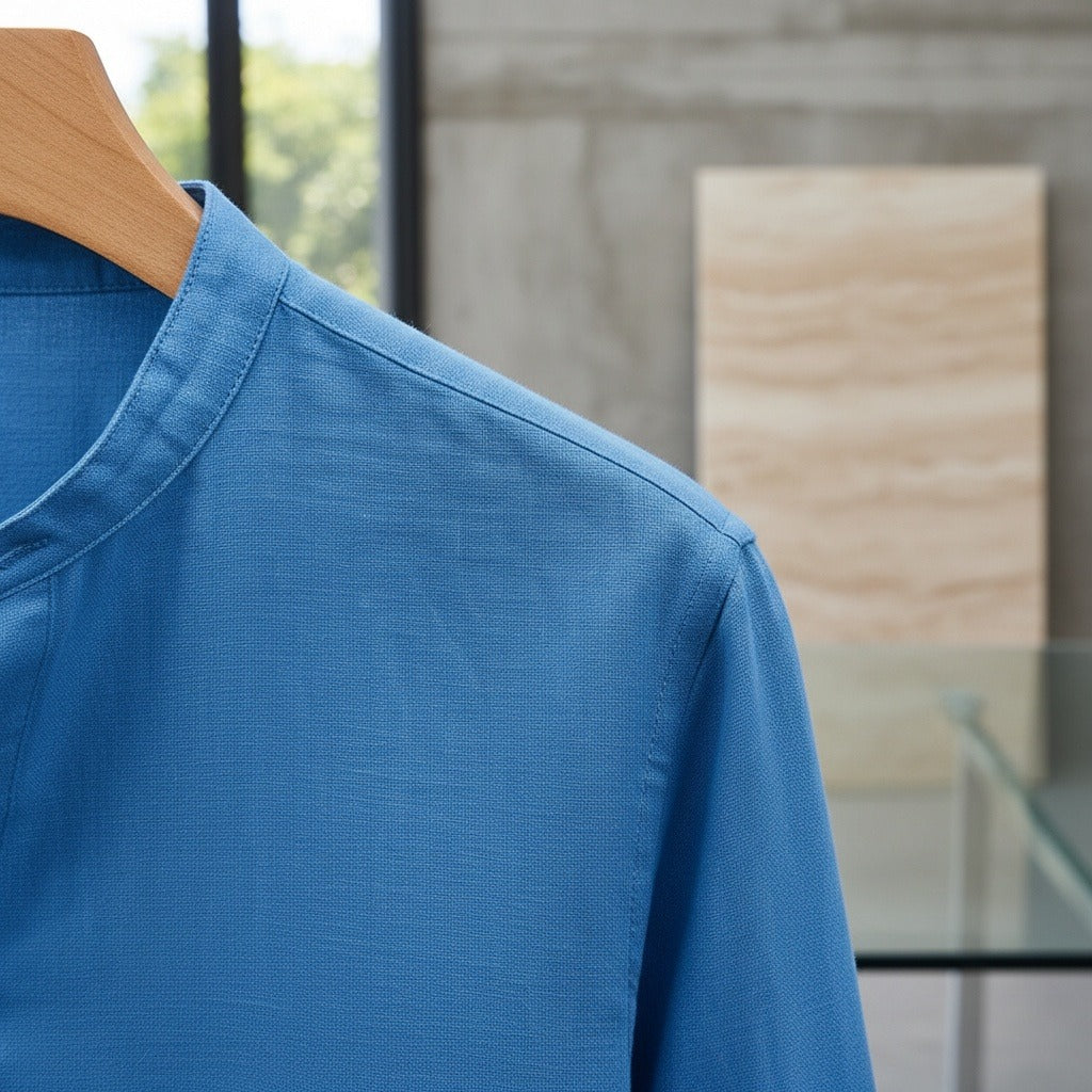 Oversized Linen Shirt - Ocean Blue - Back View