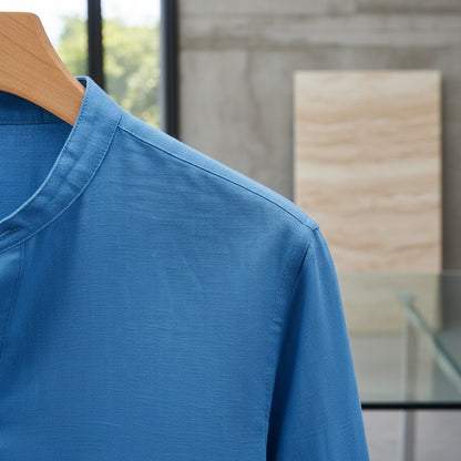 Oversized Linen Shirt - Ocean Blue - Back View