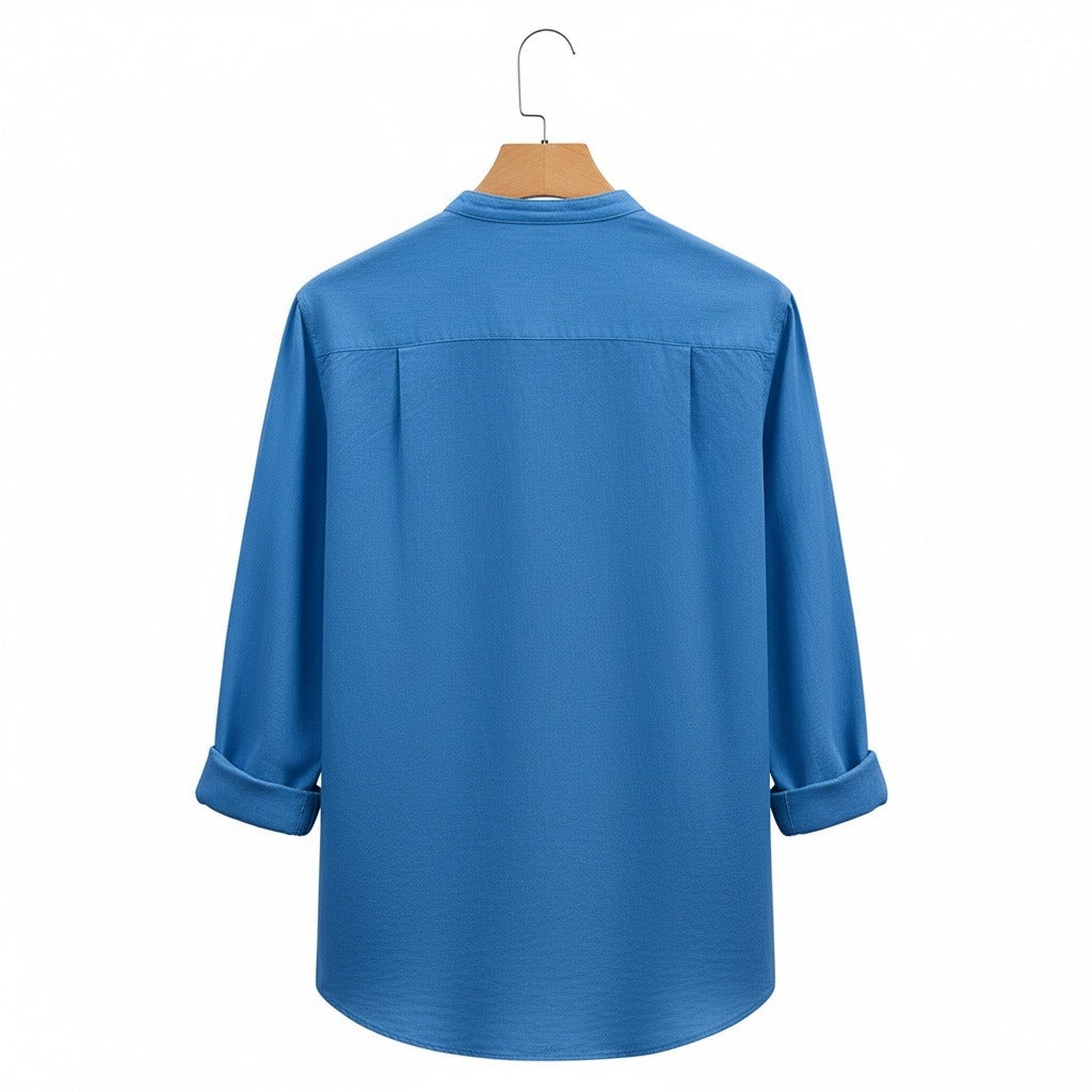 Oversized Linen Shirt - Ocean Blue - Fabric Detail