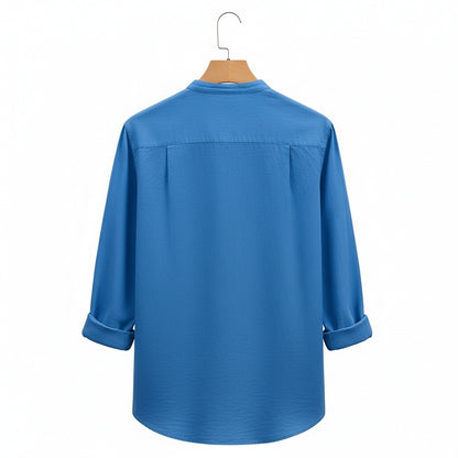 Oversized Linen Shirt - Ocean Blue - Fabric Detail