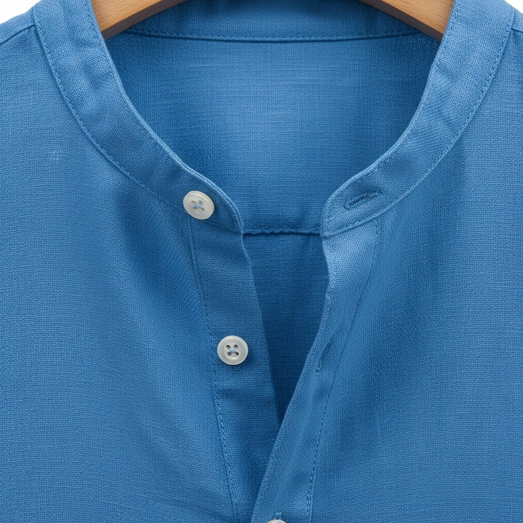 Oversized Linen Shirt - Ocean Blue - Texture Close Up