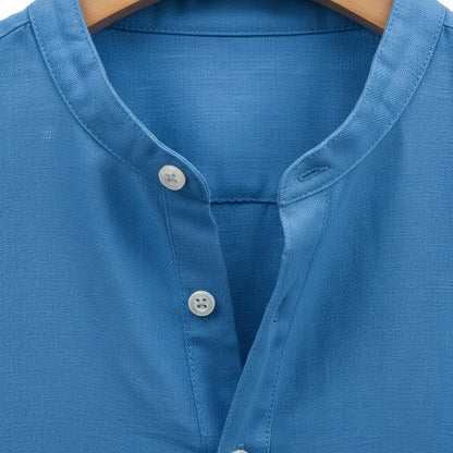 Oversized Linen Shirt - Ocean Blue - Texture Close Up