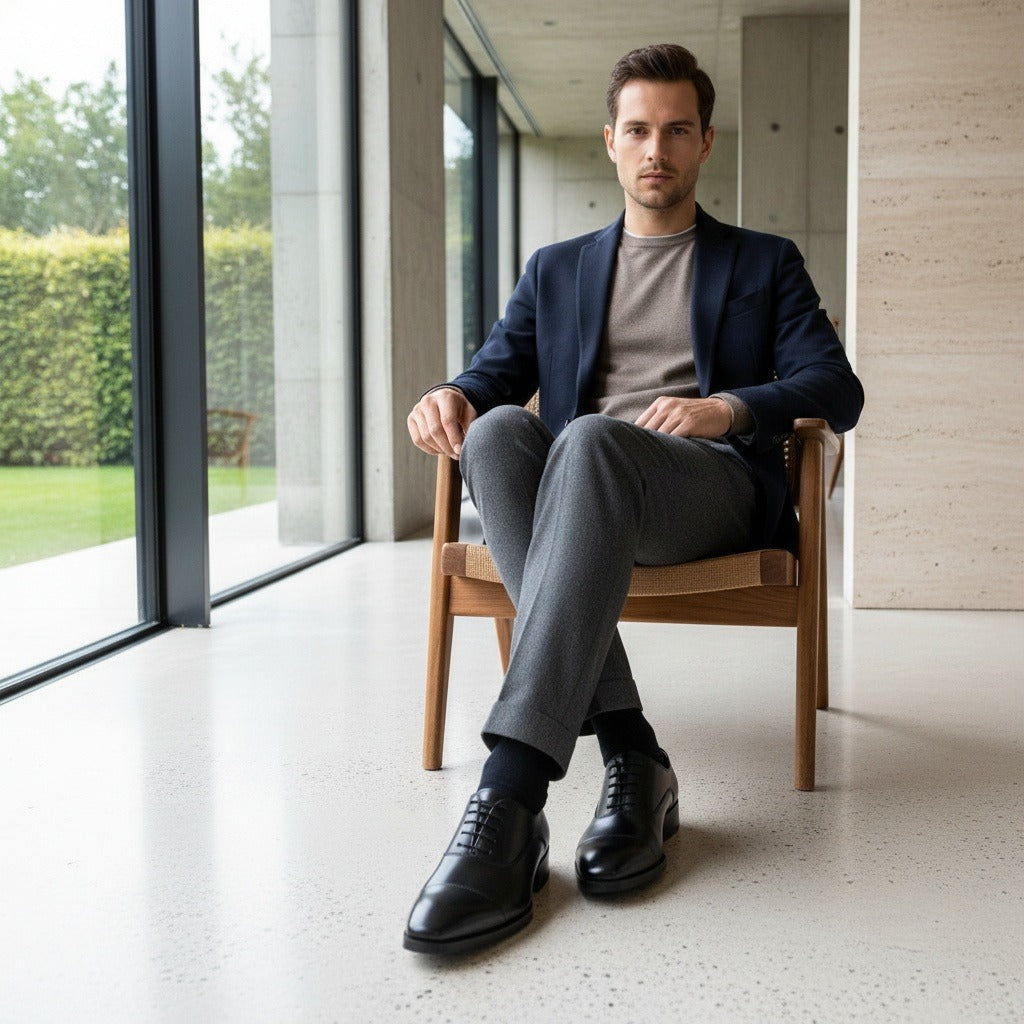 Oxford Shoes Men - Black - Side Profile