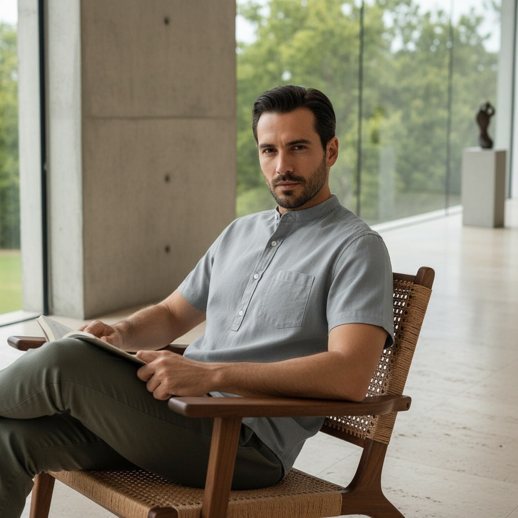 Pack of Cotton Shirts - Ash Grey - Side Profile