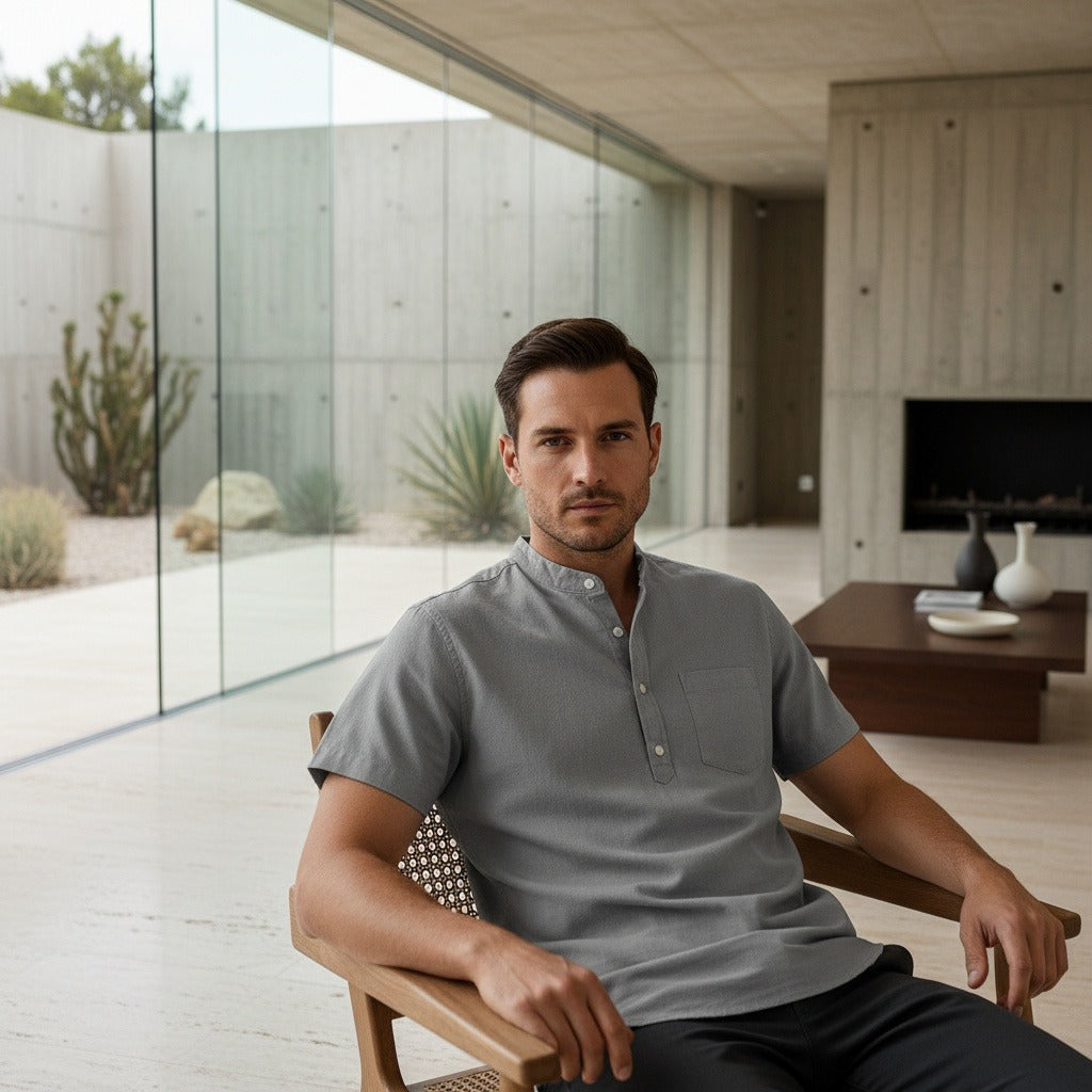 Pack of Cotton Shirts - Charcoal - Side Profile