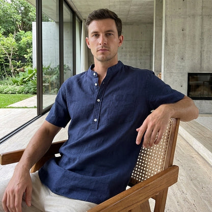 Pack of Cotton Shirts - Navy Blue - Side Profile