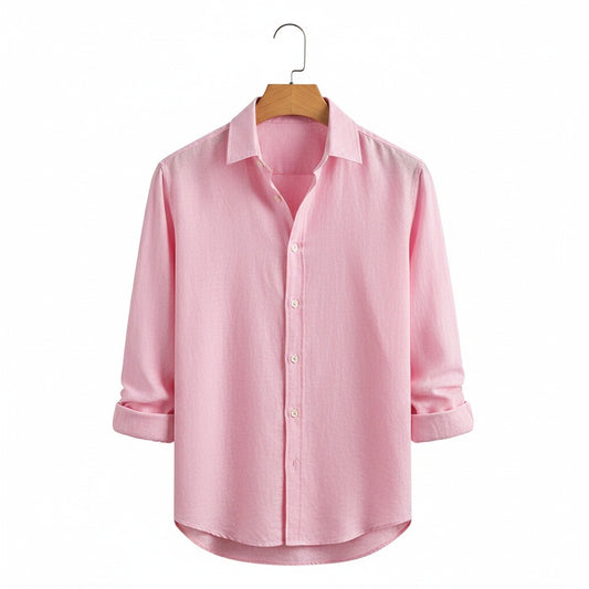 Pink Linen Shirt - Pink - Front View