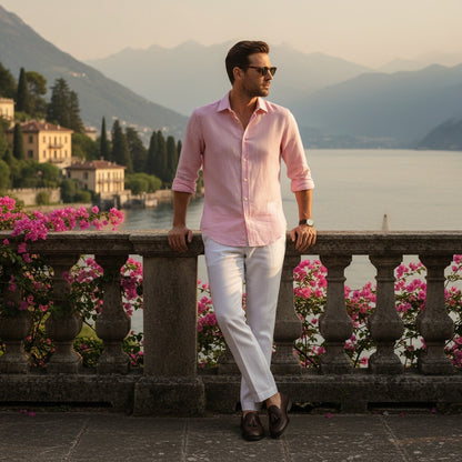 Pink Linen Shirt - Pink - Angled Shot
