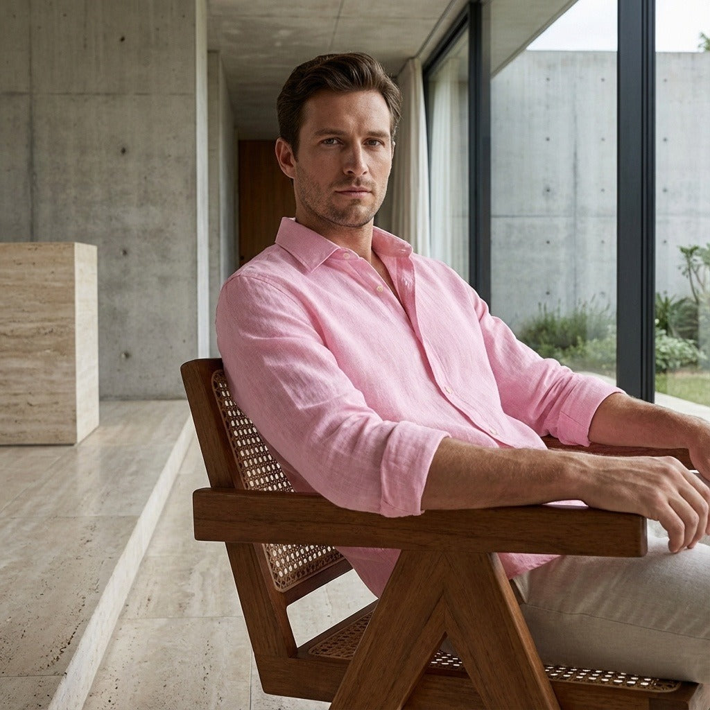 Pink Linen Shirt - Pink - Side Profile