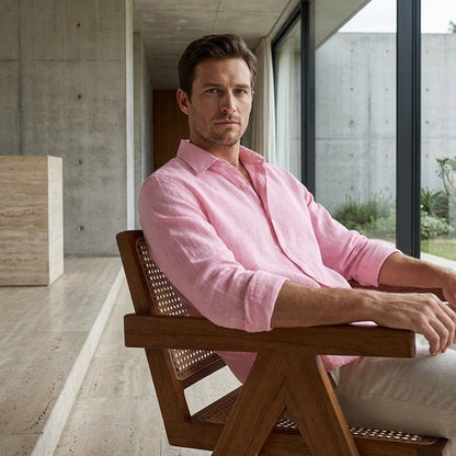 Pink Linen Shirt - Pink - Side Profile