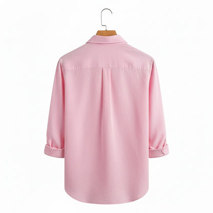 Pink Linen Shirt - Pink - Fabric Detail