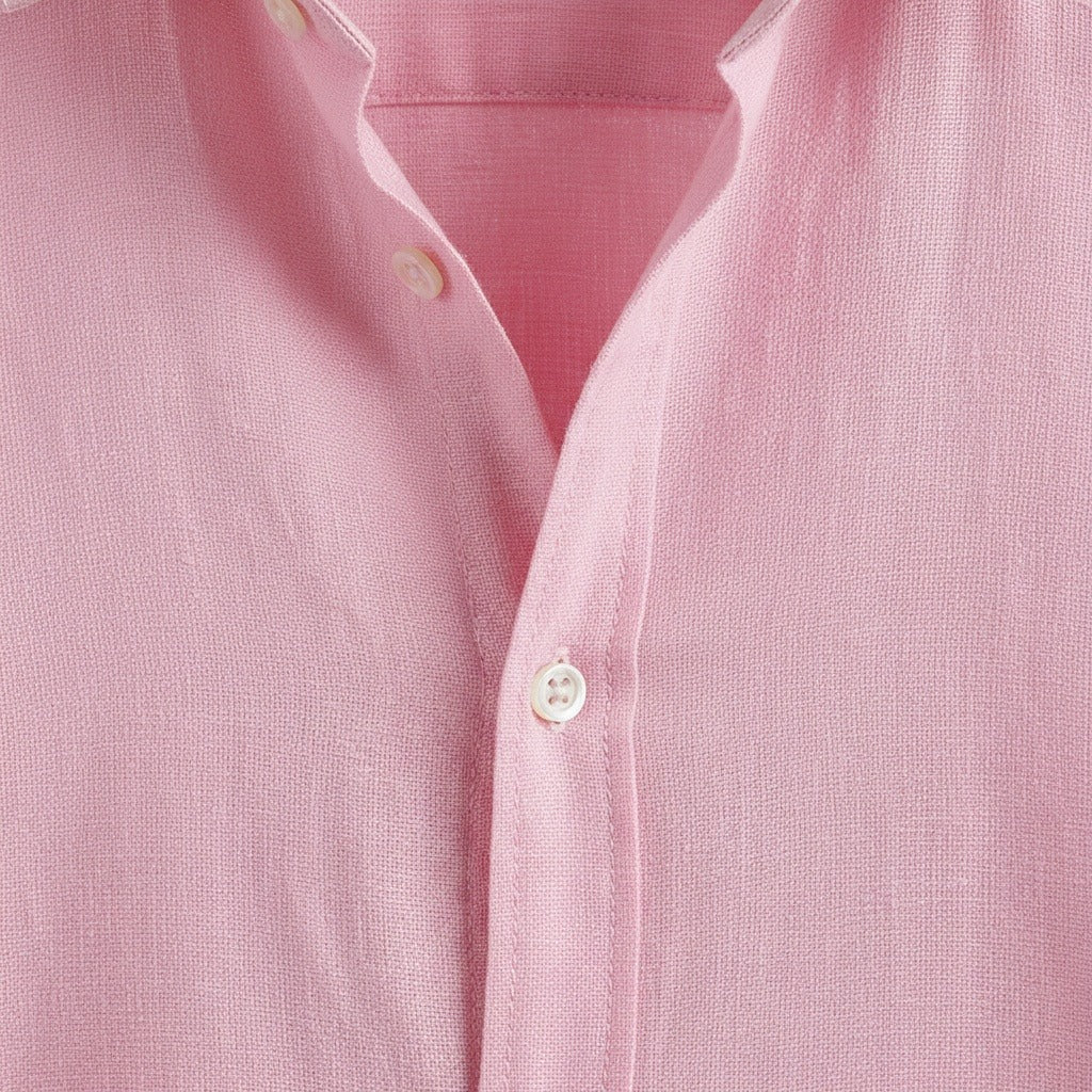 Pink Linen Shirt - Pink - Texture Close Up