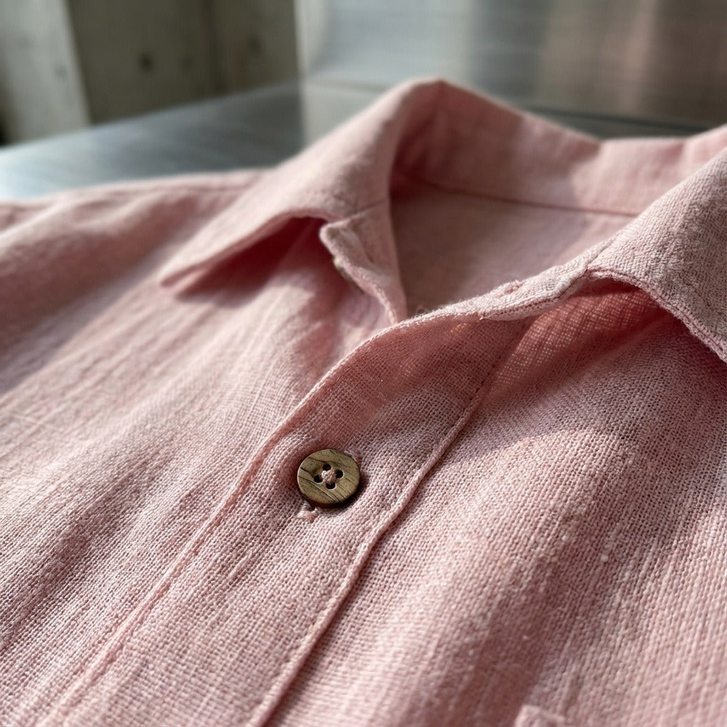 Pink Linen Shirt and Short Set - Pink - Back View