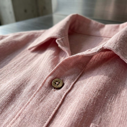 Pink Linen Shirt and Short Set - Pink - Back View