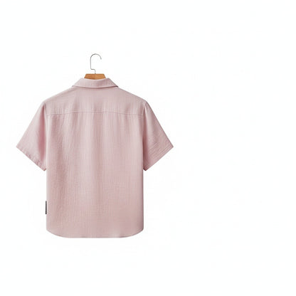 Pink Linen Shirt and Short Set - Pink - Fabric Detail