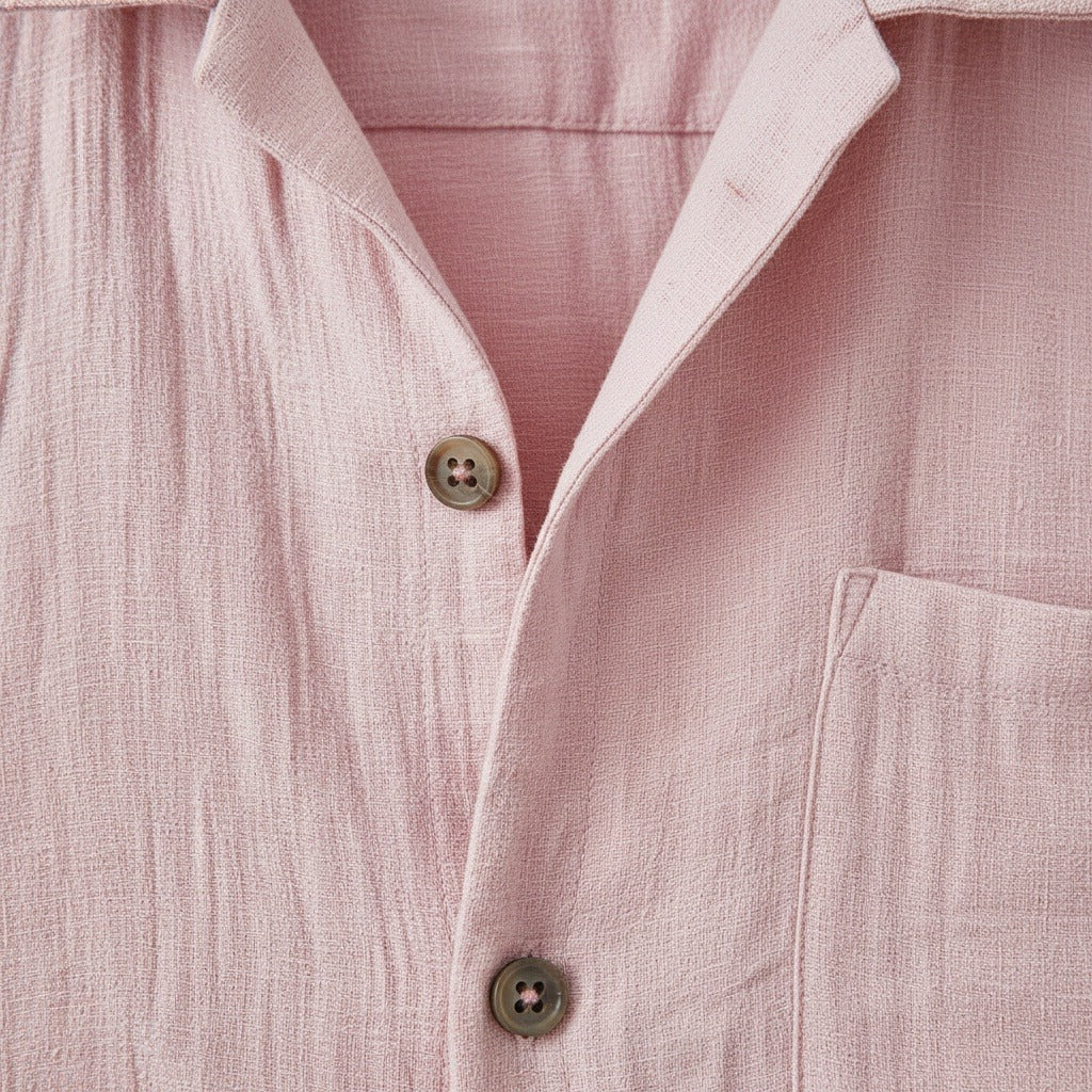 Pink Linen Shirt and Short Set - Pink - Texture Close Up