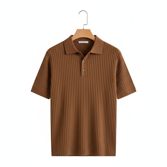 Polo Shirt Striped Men - Brown - Front View