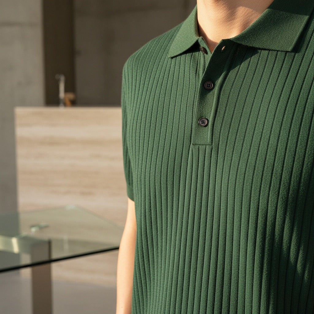 Polo Shirt Striped Men - Forest Green - Back View