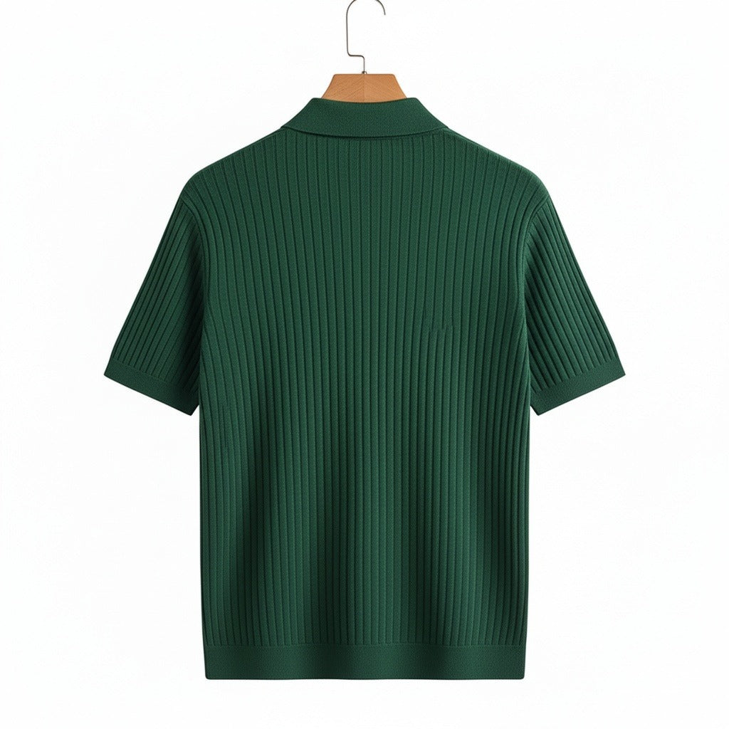 Polo Shirt Striped Men - Forest Green - Fabric Detail