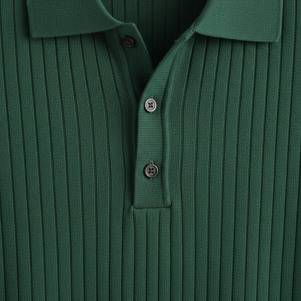 Polo Shirt Striped Men - Forest Green - Texture Close Up