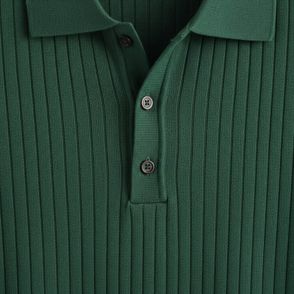 Polo Shirt Striped Men - Forest Green - Texture Close Up