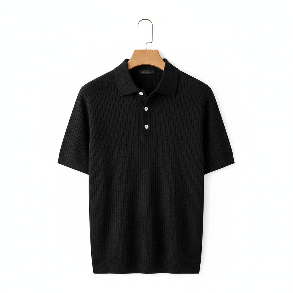 Polo Shirt Striped Men - Black - Front View