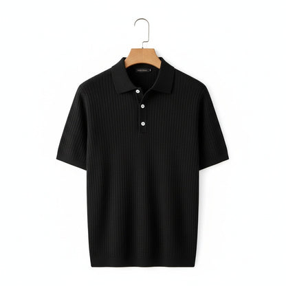 Polo Shirt Striped Men - Black - Front View