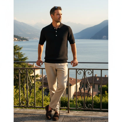 Polo Shirt Striped Men - Black - Angled Shot