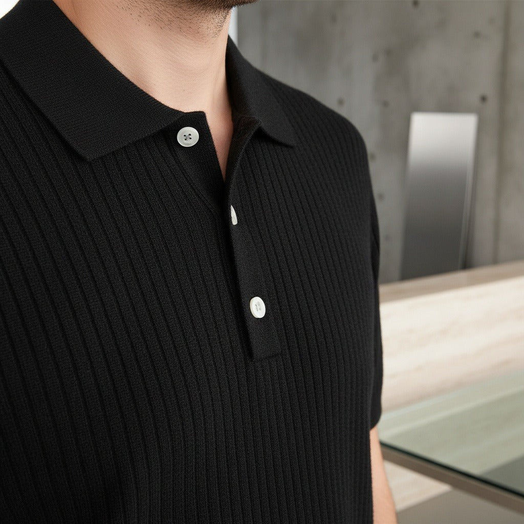 Polo Shirt Striped Men - Black - Back View
