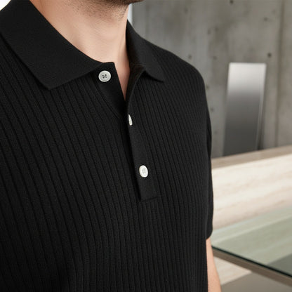 Polo Shirt Striped Men - Black - Back View