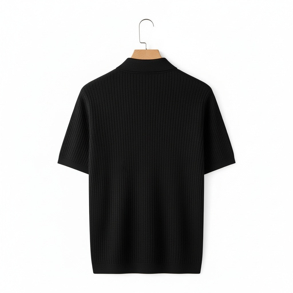 Polo Shirt Striped Men - Black - Fabric Detail
